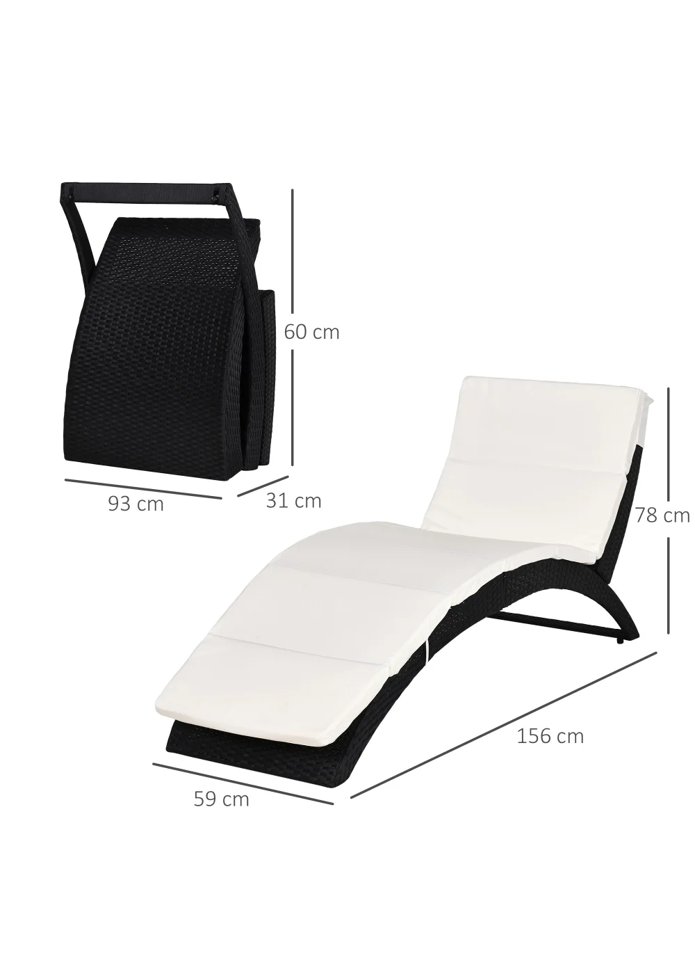 Outsunny Garden Rattan Sun Lounger (156cm x 59cm x 78cm) - One Size Image 3