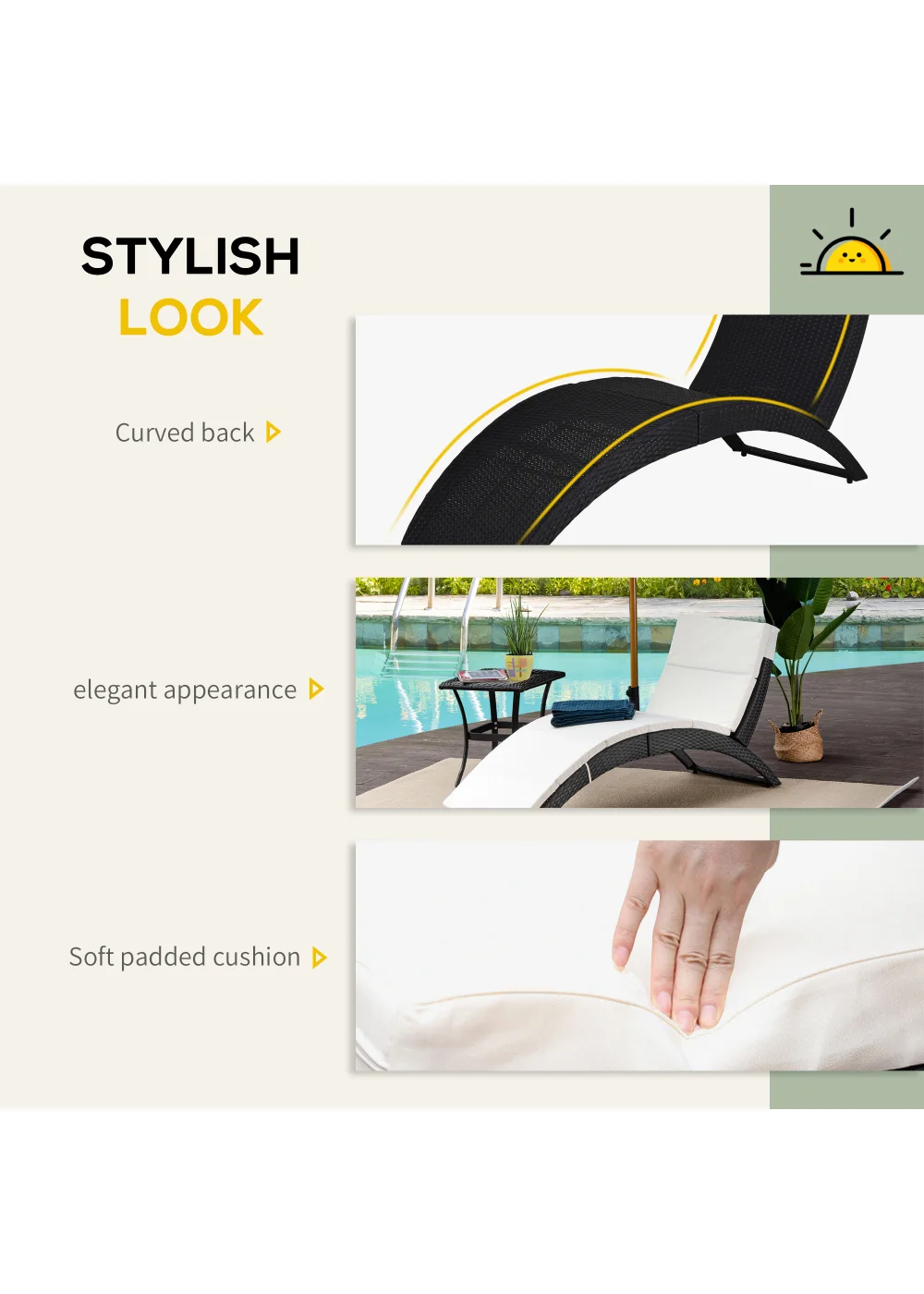 Outsunny Garden Rattan Sun Lounger (156cm x 59cm x 78cm) - One Size Image 5