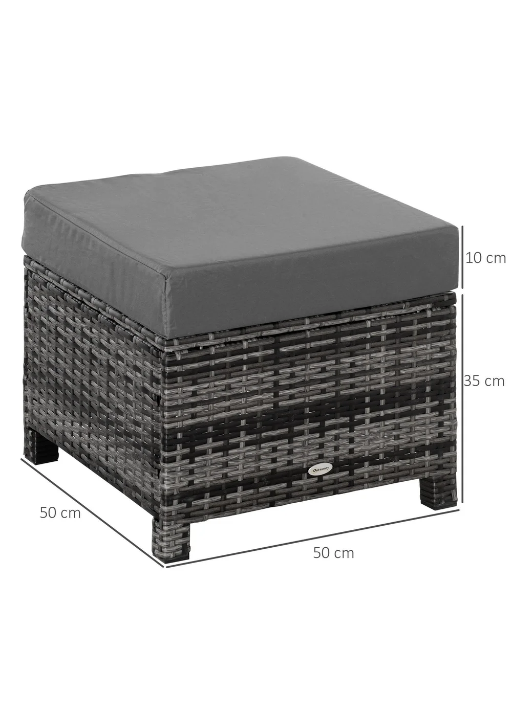 Outsunny Rattan Footstool Wicker Ottoman with Padded Seat for Backyard Garden - One Size Image 3