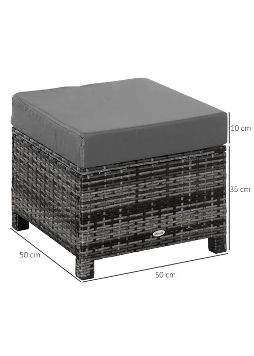 Outsunny Rattan Footstool Wicker Ottoman with Padded Seat for Backyard Garden - One Size Image 3