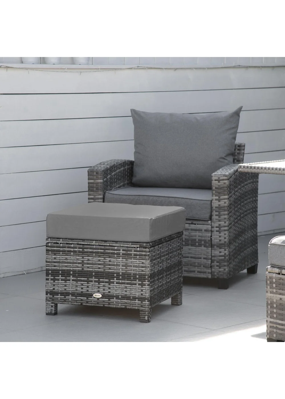 Outsunny Rattan Footstool Wicker Ottoman with Padded Seat for Backyard Garden - One Size Image 1