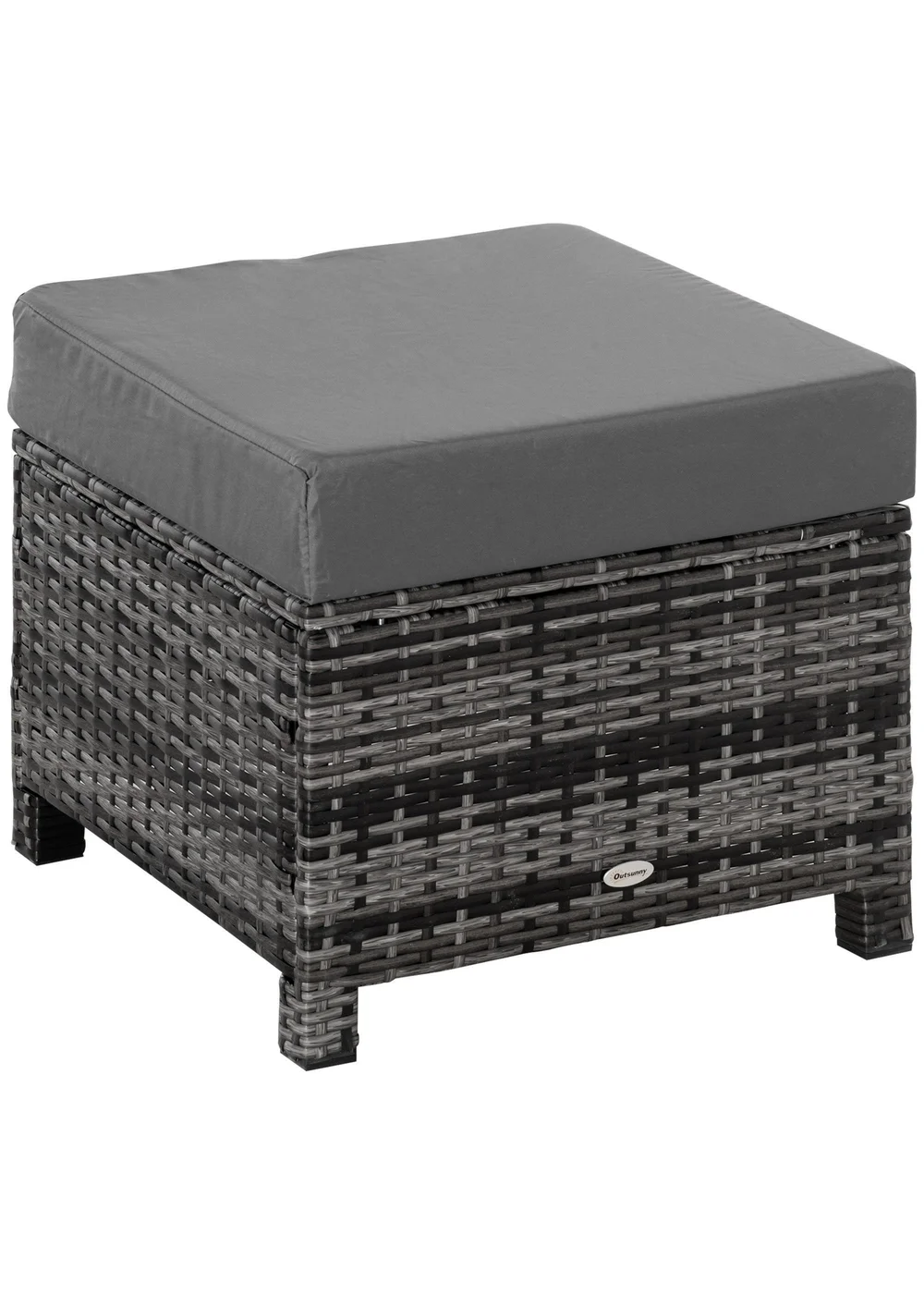 Outsunny Rattan Footstool Wicker Ottoman with Padded Seat for Backyard Garden - One Size Image 2