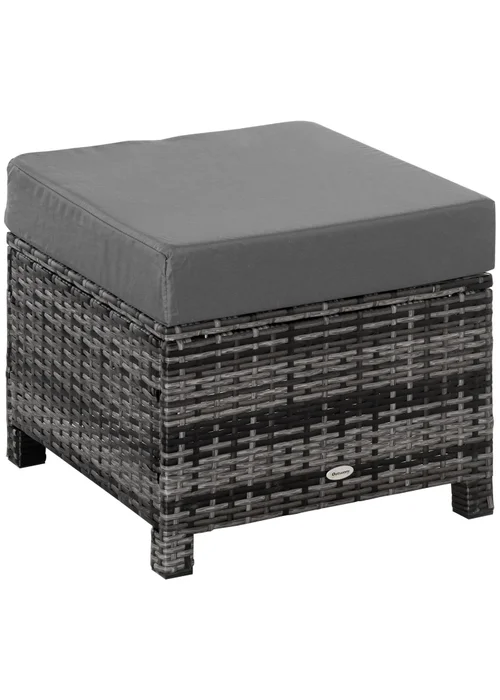 Outsunny Rattan Footstool Wicker Ottoman with Padded Seat for Backyard Garden - One Size Image 2
