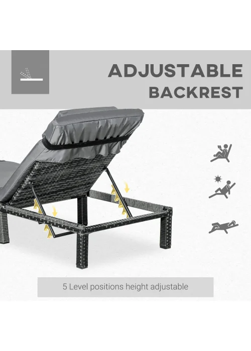 Outsunny Garden Rattan Furniture Recliner Sun Lounger (195cm x 65cm x 22cm) - One Size Image 4