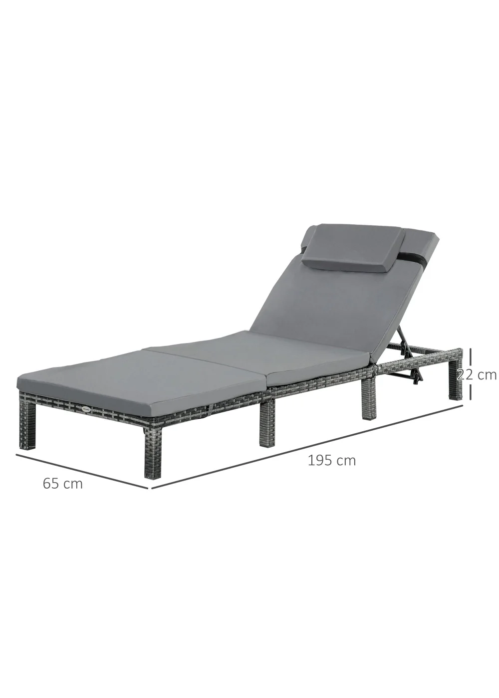 Outsunny Garden Rattan Furniture Recliner Sun Lounger (195cm x 65cm x 22cm) - One Size Image 3