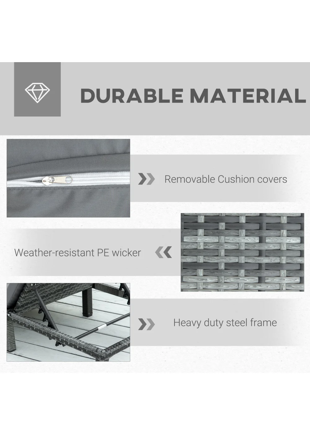 Outsunny Garden Rattan Furniture Recliner Sun Lounger (195cm x 65cm x 22cm) - One Size Image 5