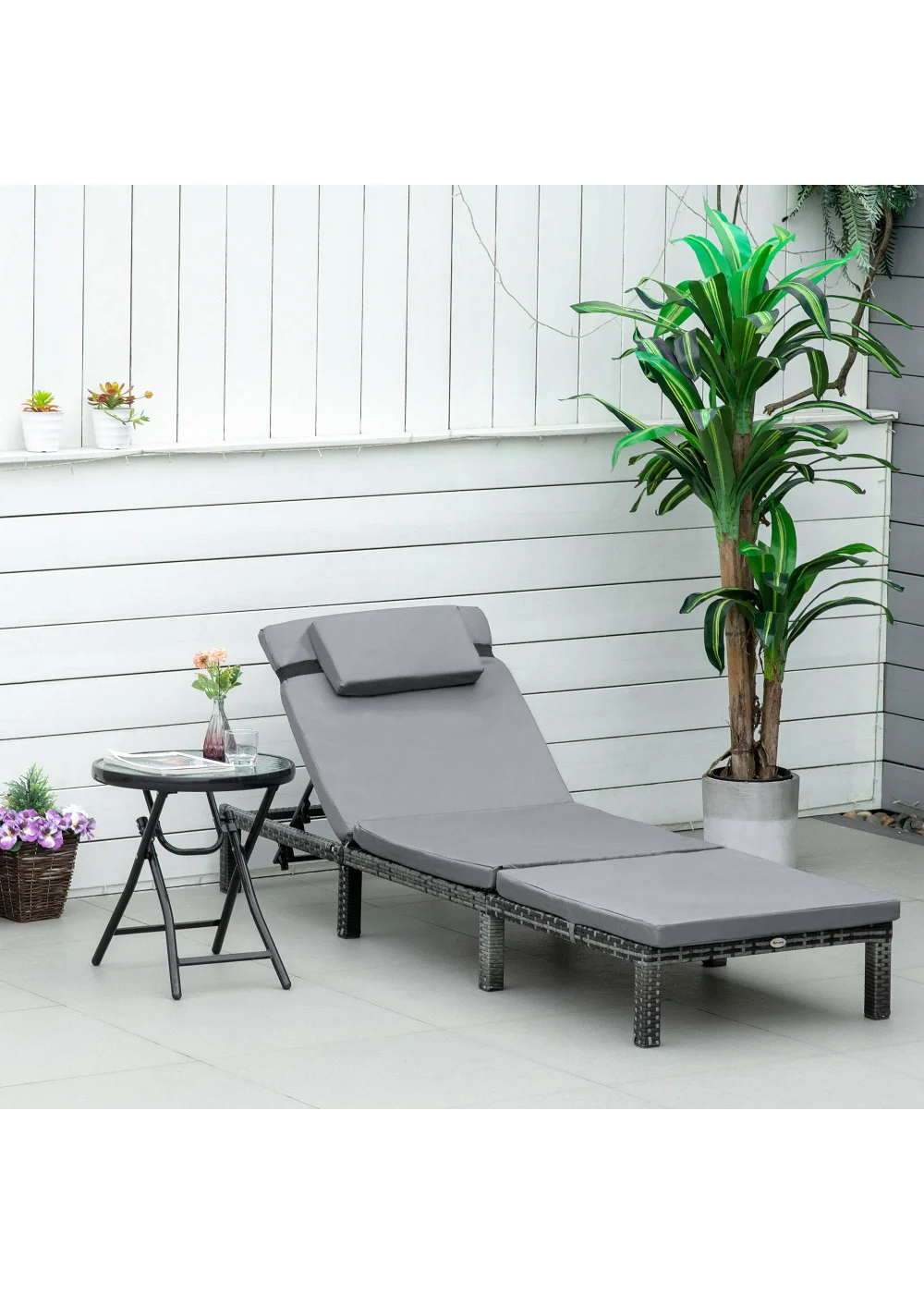 Outsunny Garden Rattan Furniture Recliner Sun Lounger (195cm x 65cm x 22cm) - One Size Image 1