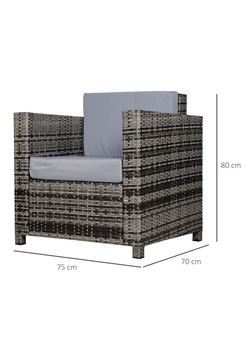 Outsunny 1 Seater Rattan Garden Chair (75cm x 70cm x 80cm) - One Size Image 3