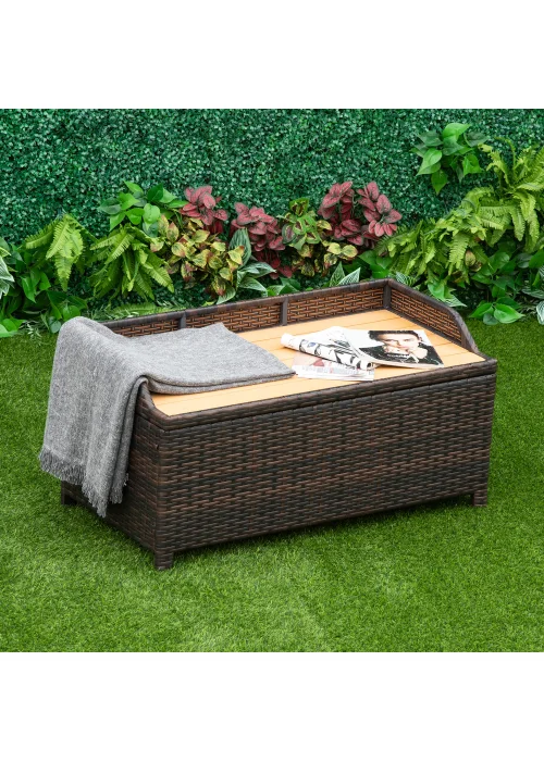 Outsunny Rattan Outdoor Storage Bench with Aluminium Frame - One Size Image 2