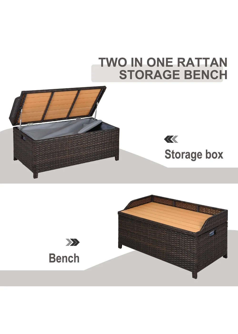Outsunny Rattan Outdoor Storage Bench with Aluminium Frame - One Size Image 5