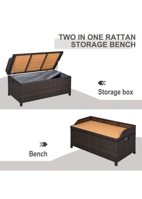 Outsunny Rattan Outdoor Storage Bench with Aluminium Frame - One Size Image 5
