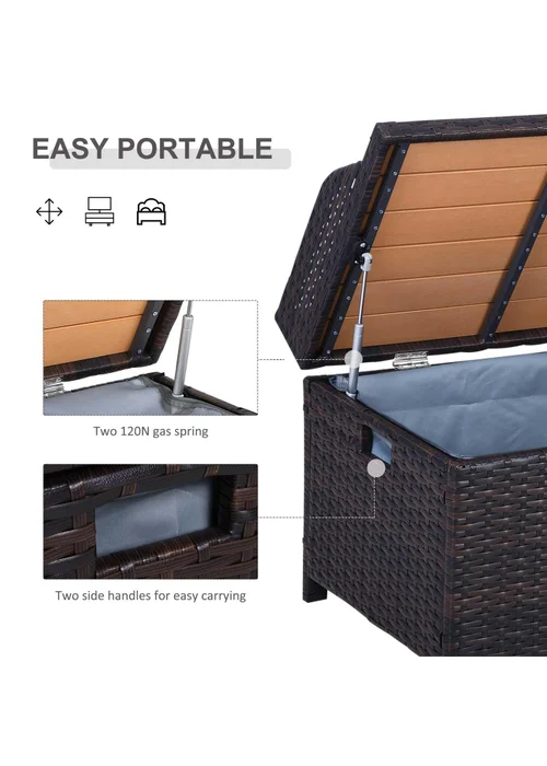 Outsunny Rattan Outdoor Storage Bench with Aluminium Frame - One Size Image 4