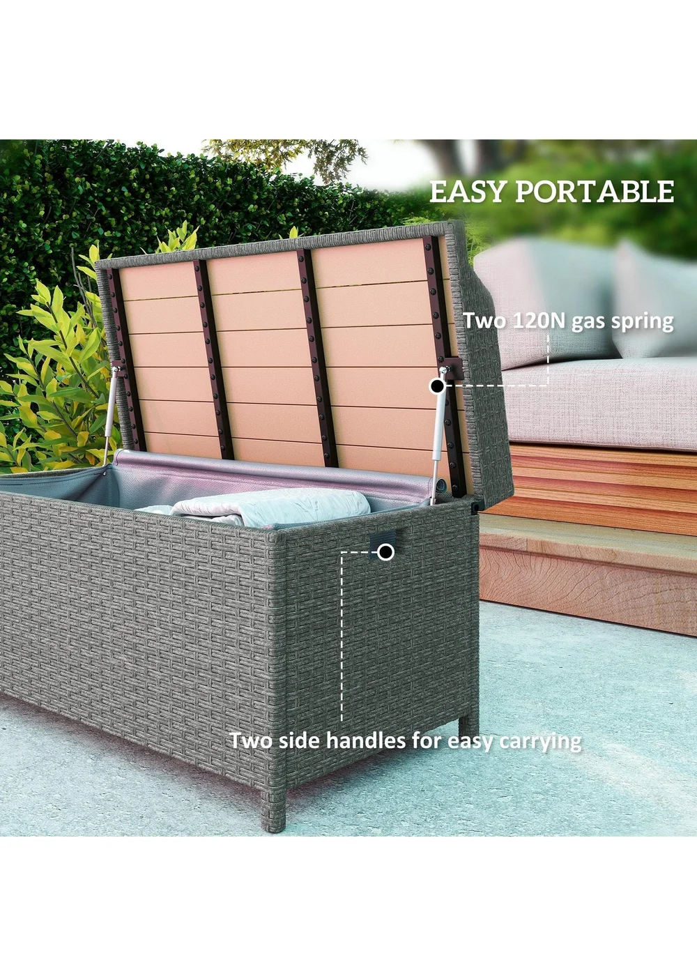 Outsunny Rattan Outdoor Storage Bench with Aluminium Frame - One Size Image 5