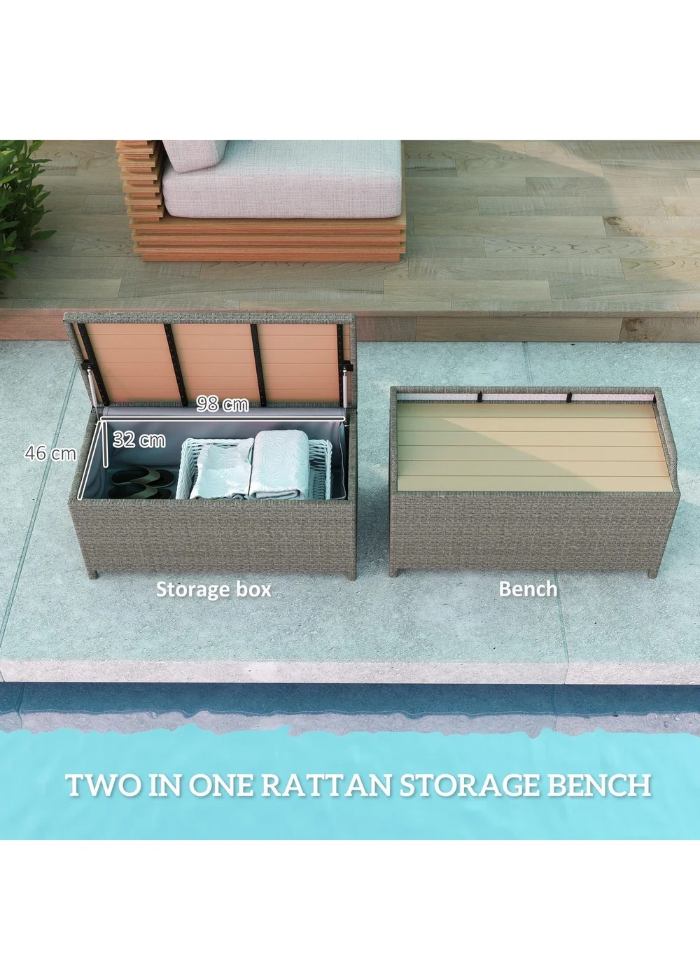 Outsunny Rattan Outdoor Storage Bench with Aluminium Frame - One Size Image 4