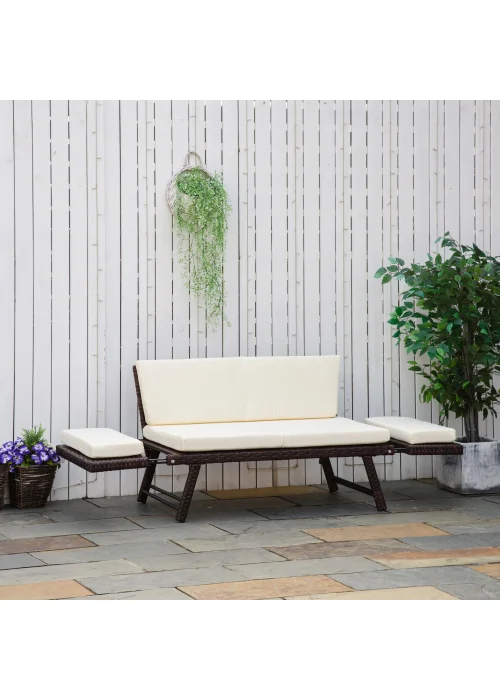 Outsunny 2 in 1Rattan Folding Chaise Lounger w/ Cushion - One Size Image 1