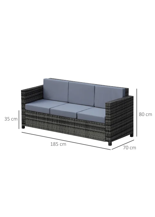 Outsunny Rattan Wicker 3 Seater Sofa with 10 cm Thick Padded Cushion - One Size Image 3