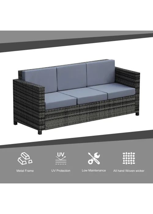 Outsunny Rattan Wicker 3 Seater Sofa with 10 cm Thick Padded Cushion - One Size Image 4