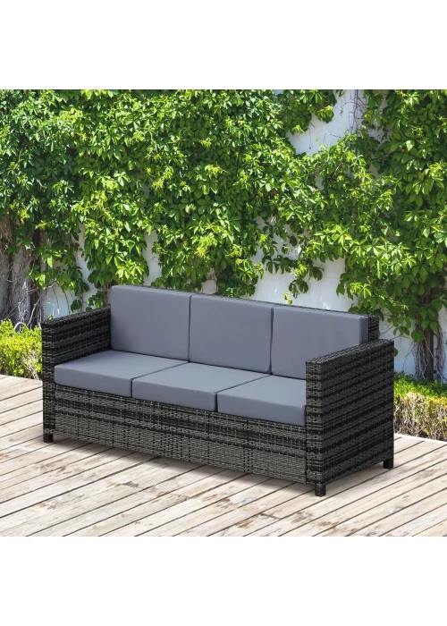 Outsunny Rattan Wicker 3 Seater Sofa with 10 cm Thick Padded Cushion - One Size Image 1