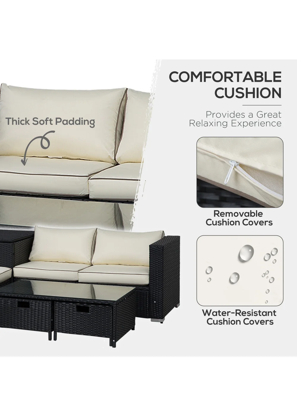 Outsunny 4 Seat Patio Rattan Sofa Set - One Size Image 5