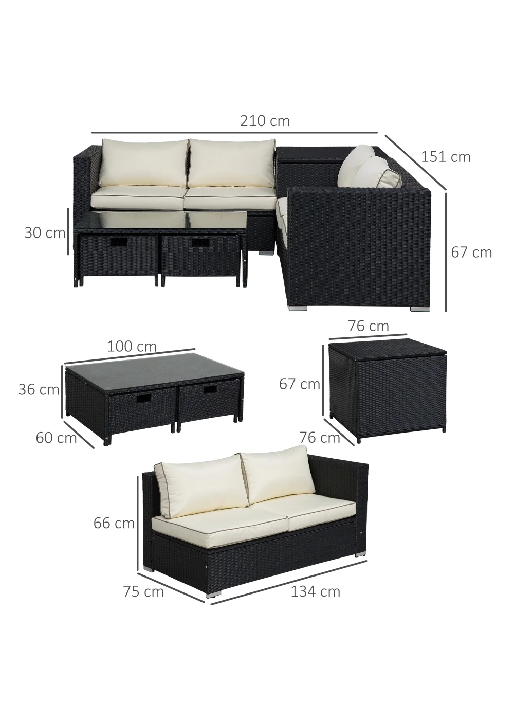 Outsunny 4 Seat Patio Rattan Sofa Set - One Size Image 3