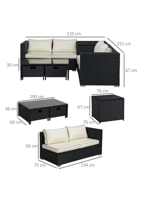 Outsunny 4 Seat Patio Rattan Sofa Set - One Size Image 3