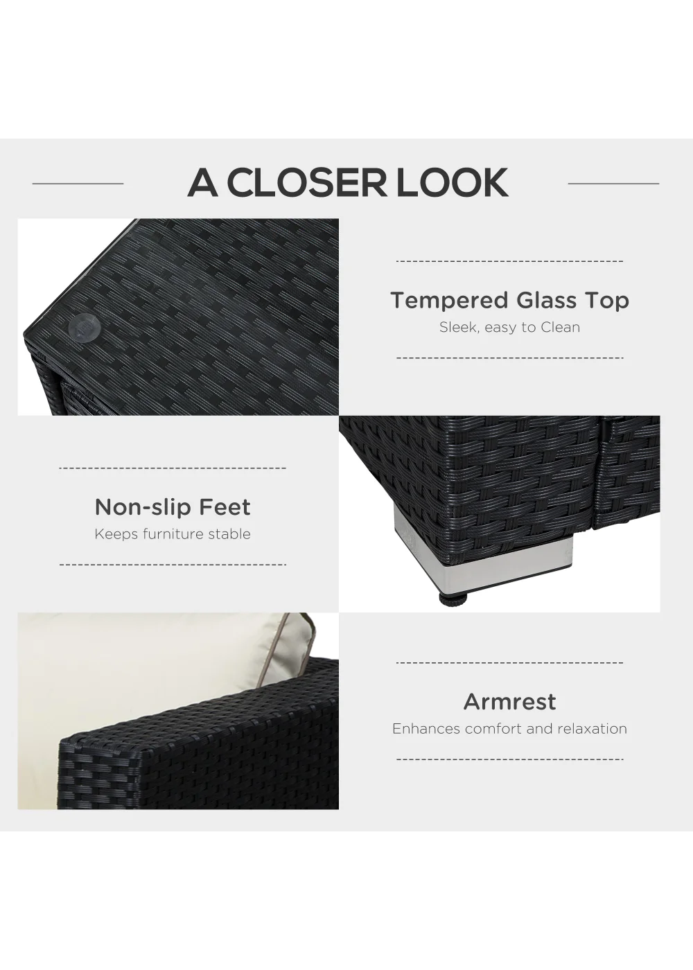 Outsunny 4 Seat Patio Rattan Sofa Set - One Size Image 4