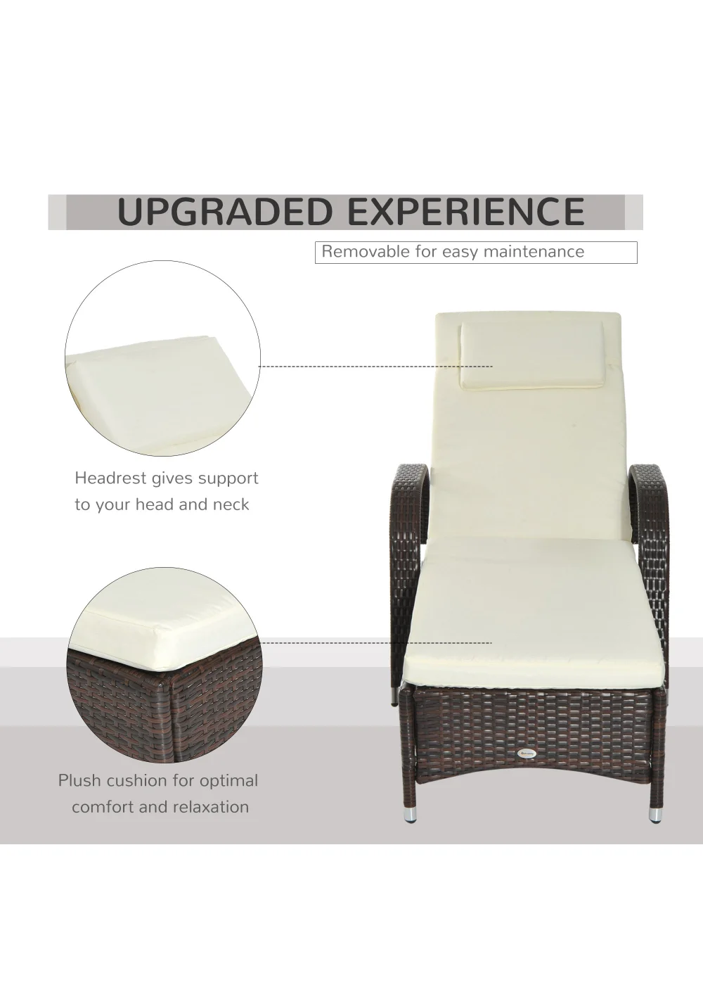 Outsunny Adjustable Wicker Rattan Sun Lounger (200cm x 73cm x 30-103cm) - One Size Image 5