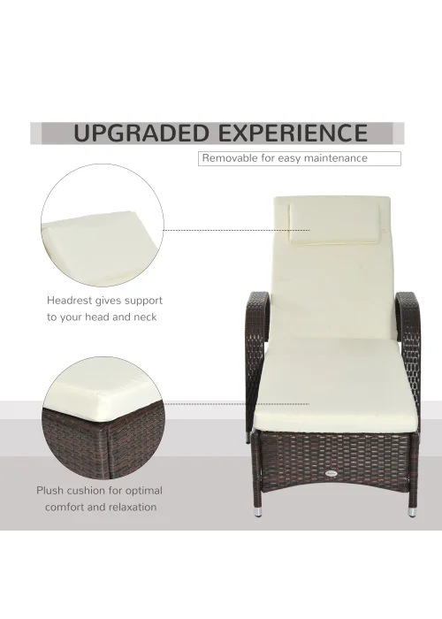 Outsunny Adjustable Wicker Rattan Sun Lounger (200cm x 73cm x 30-103cm) - One Size Image 5