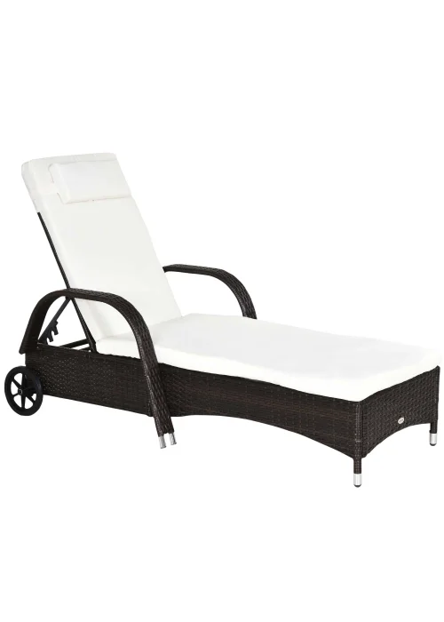 Outsunny Adjustable Wicker Rattan Sun Lounger (200cm x 73cm x 30-103cm) - One Size Image 1