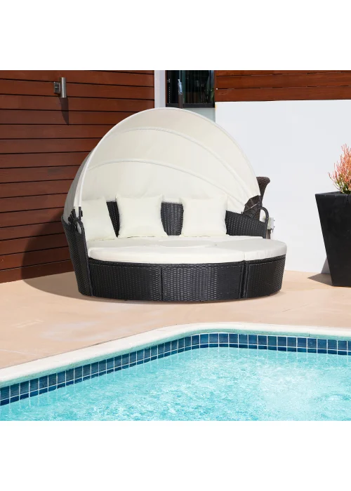 Outsunny 4 Piece Cushioned Outdoor Rattan Round Sofa Bed Set - One Size Image 2