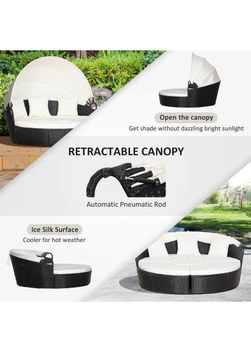 Outsunny 4 Piece Cushioned Outdoor Rattan Round Sofa Bed Set - One Size Image 5