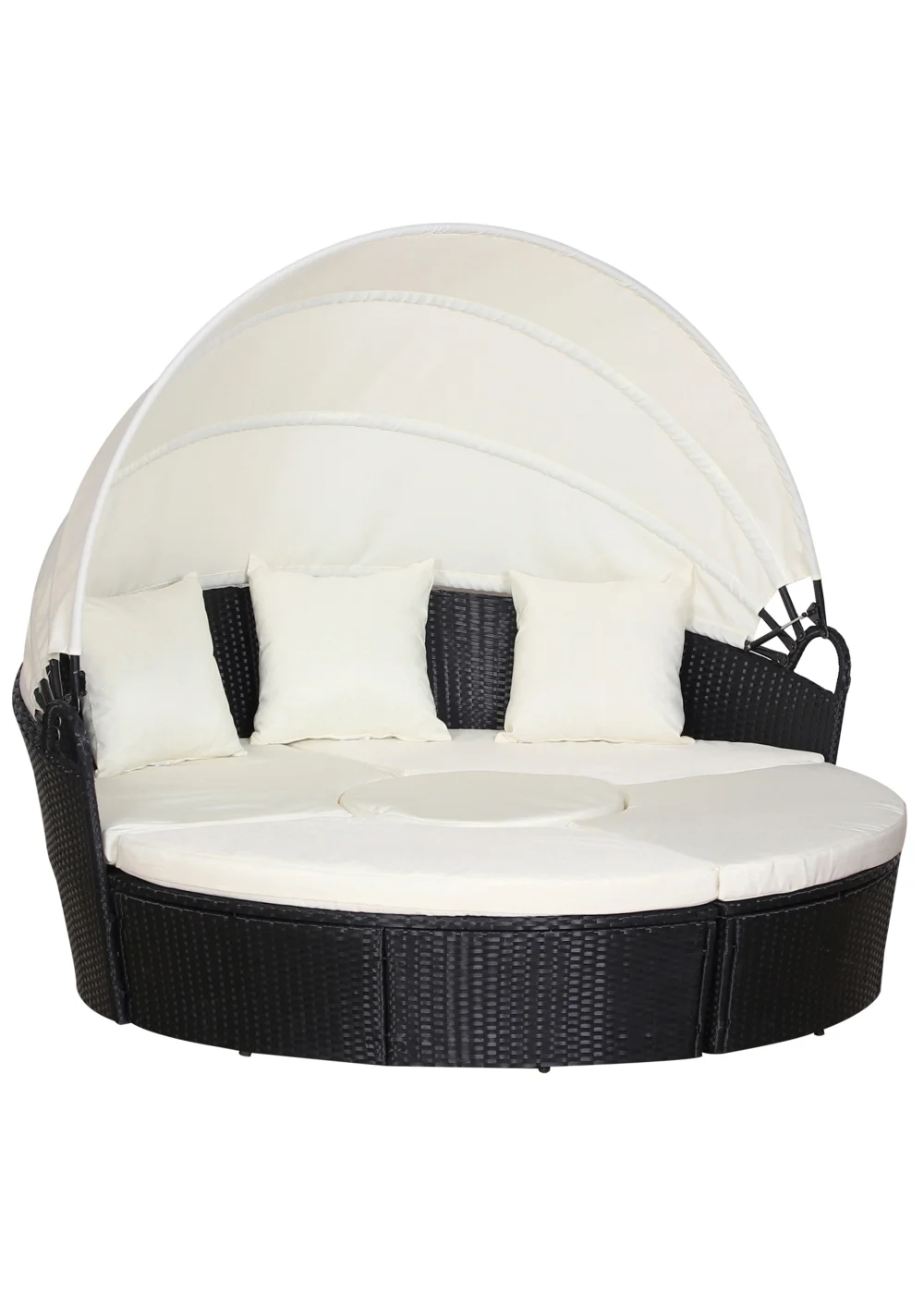 Outsunny 4 Piece Cushioned Outdoor Rattan Round Sofa Bed Set - One Size Image 1