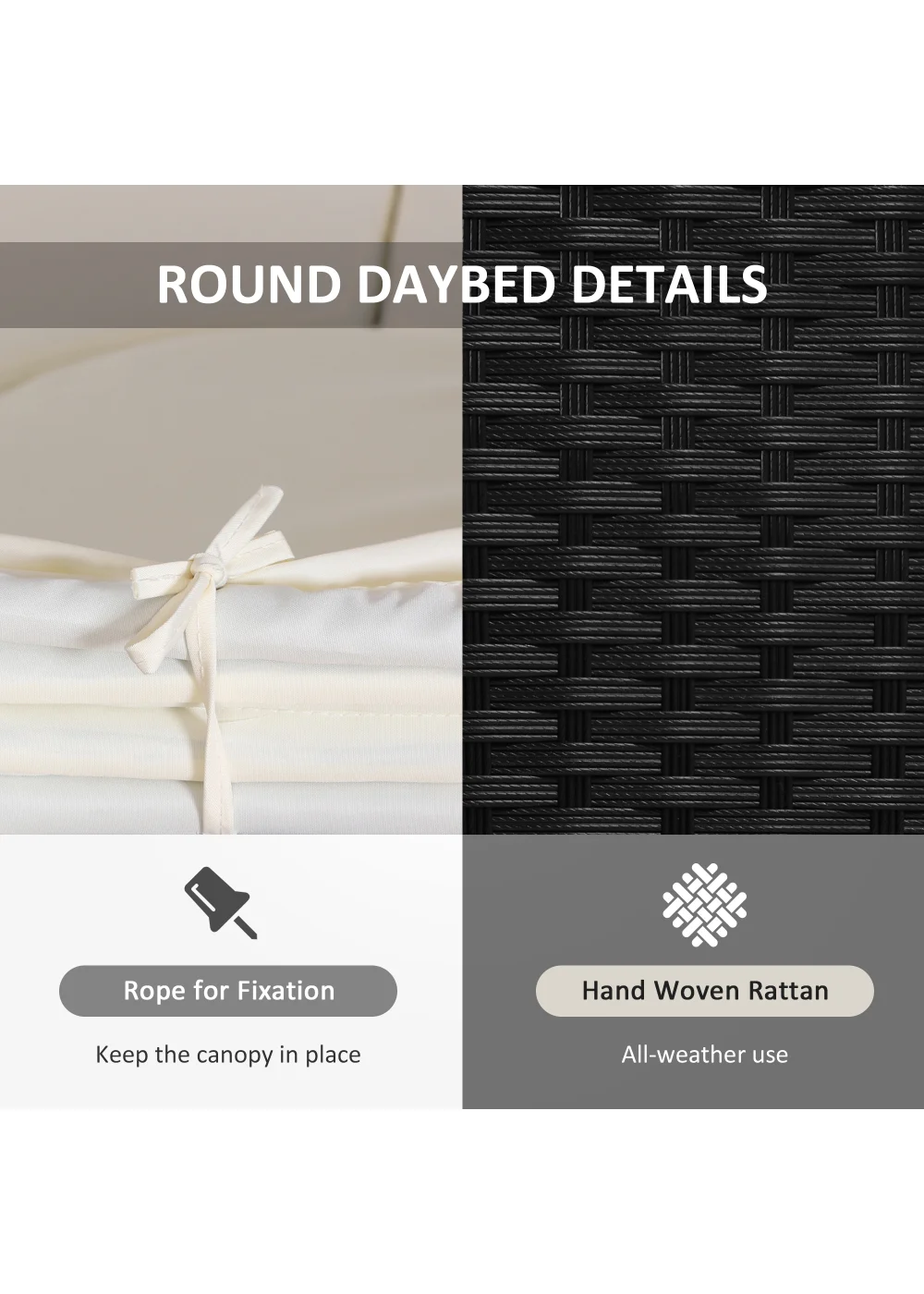 Outsunny 4 Piece Cushioned Outdoor Rattan Round Sofa Bed Set - One Size Image 4