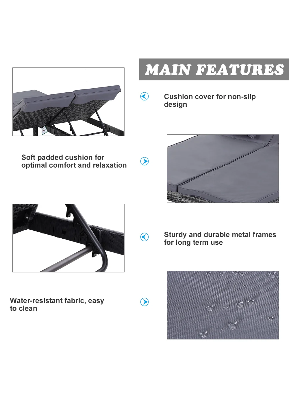 Outsunny 2 Person Rattan Lounger (195cm x 120cm x 28cm) - One Size Image 5