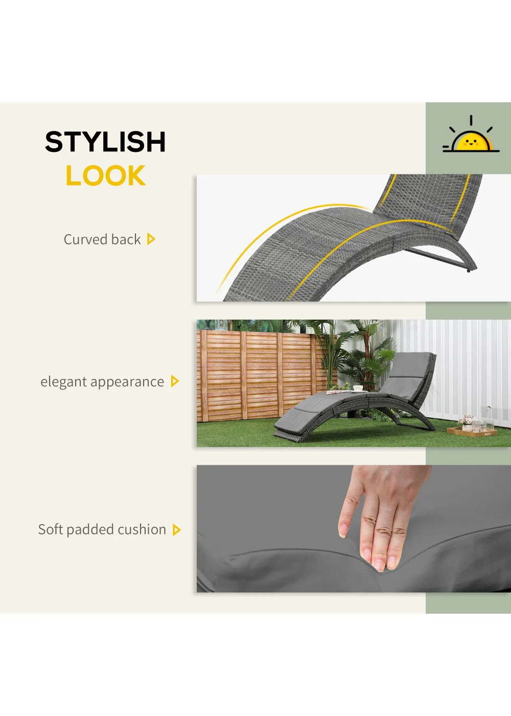 Outsunny Garden Rattan Sun Lounger (156cm x 59cm x 78cm) - No Size Image 5