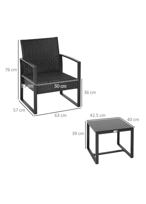 Outsunny 3 Piece Rattan Patio Bistro Set - One Size Image 3