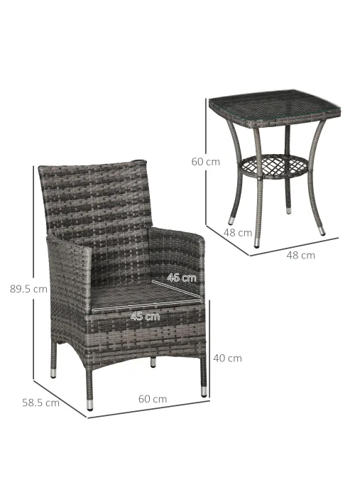 Outsunny 3 Piece Rattan Garden Bistro Furniture Set - No Size Image 3