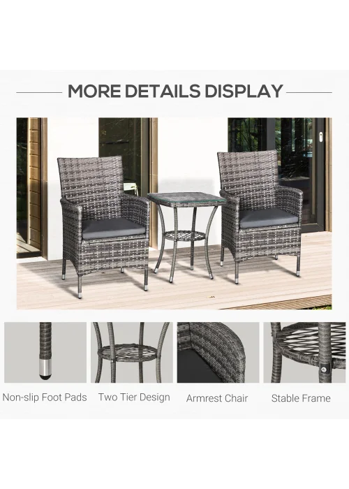 Outsunny 3 Piece Rattan Garden Bistro Furniture Set - No Size Image 5