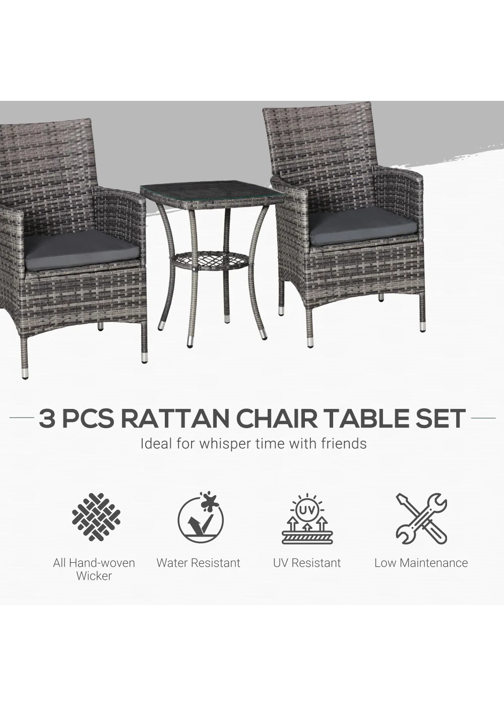Outsunny 3 Piece Rattan Garden Bistro Furniture Set - No Size Image 4