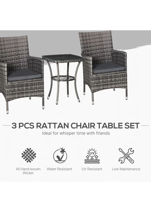 Outsunny 3 Piece Rattan Garden Bistro Furniture Set - No Size Image 4