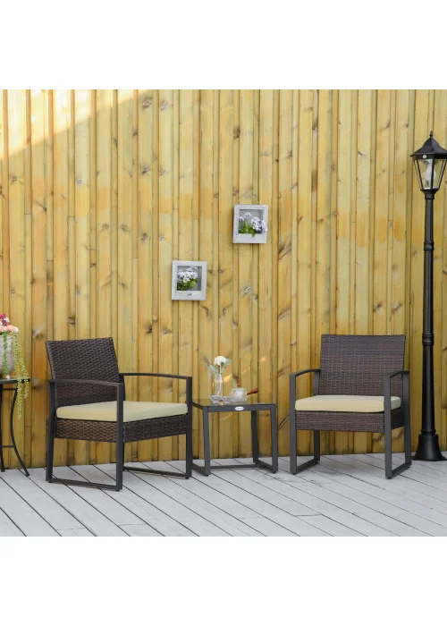 Outsunny 3 Piece Rattan Patio Bistro Set - One Size Image 1