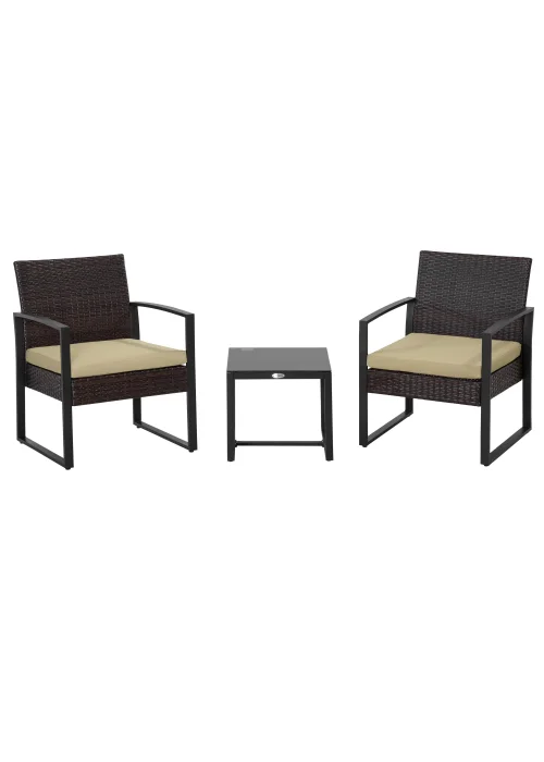 Outsunny 3 Piece Rattan Patio Bistro Set - One Size Image 2