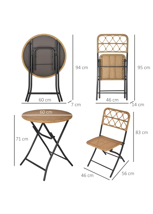 Outsunny 3 Piece Foldable Rattan Bistro Set - No Size Image 3