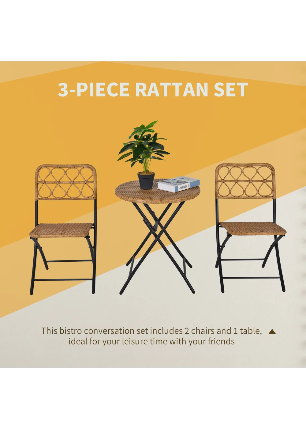Outsunny 3 Piece Foldable Rattan Bistro Set - No Size Image 4