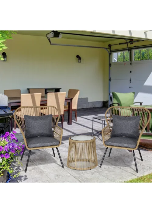 Outsunny 3 Piece Rattan Garden Furniture Set with Cushions - No Size Image 1