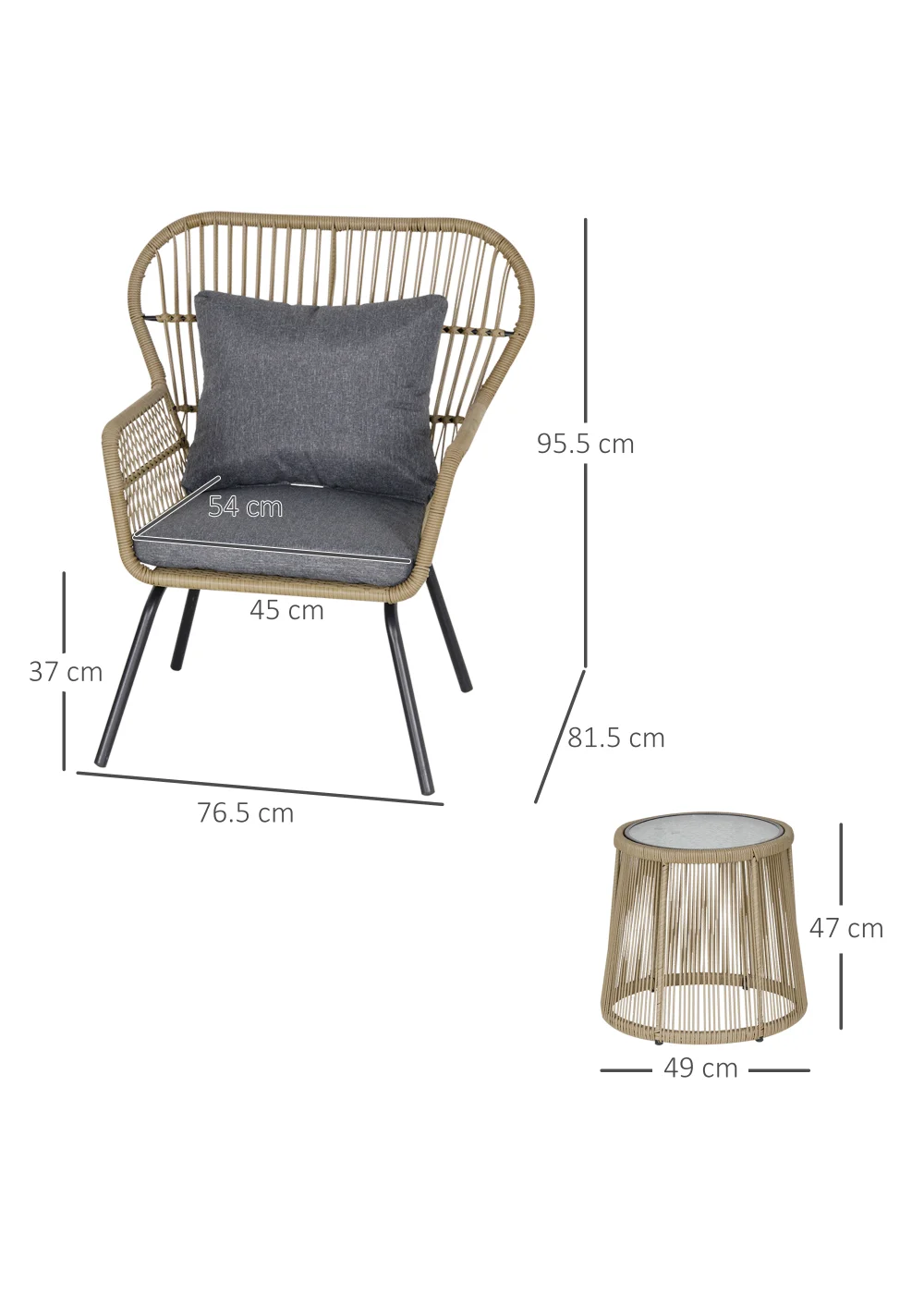 Outsunny 3 Piece Rattan Garden Furniture Set with Cushions - No Size Image 3