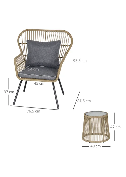 Outsunny 3 Piece Rattan Garden Furniture Set with Cushions - No Size Image 3