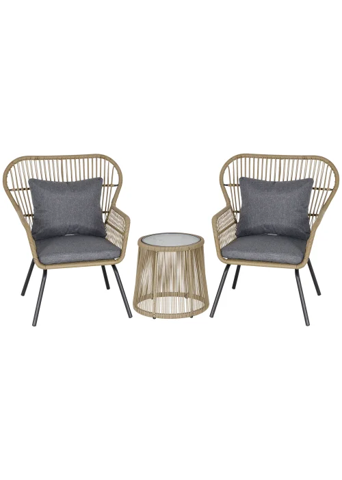 Outsunny 3 Piece Rattan Garden Furniture Set with Cushions - No Size Image 2