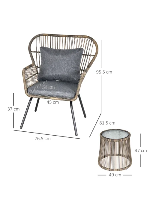 Outsunny 3 Piece Rattan Garden Furniture Set with Cushions - No Size Image 3