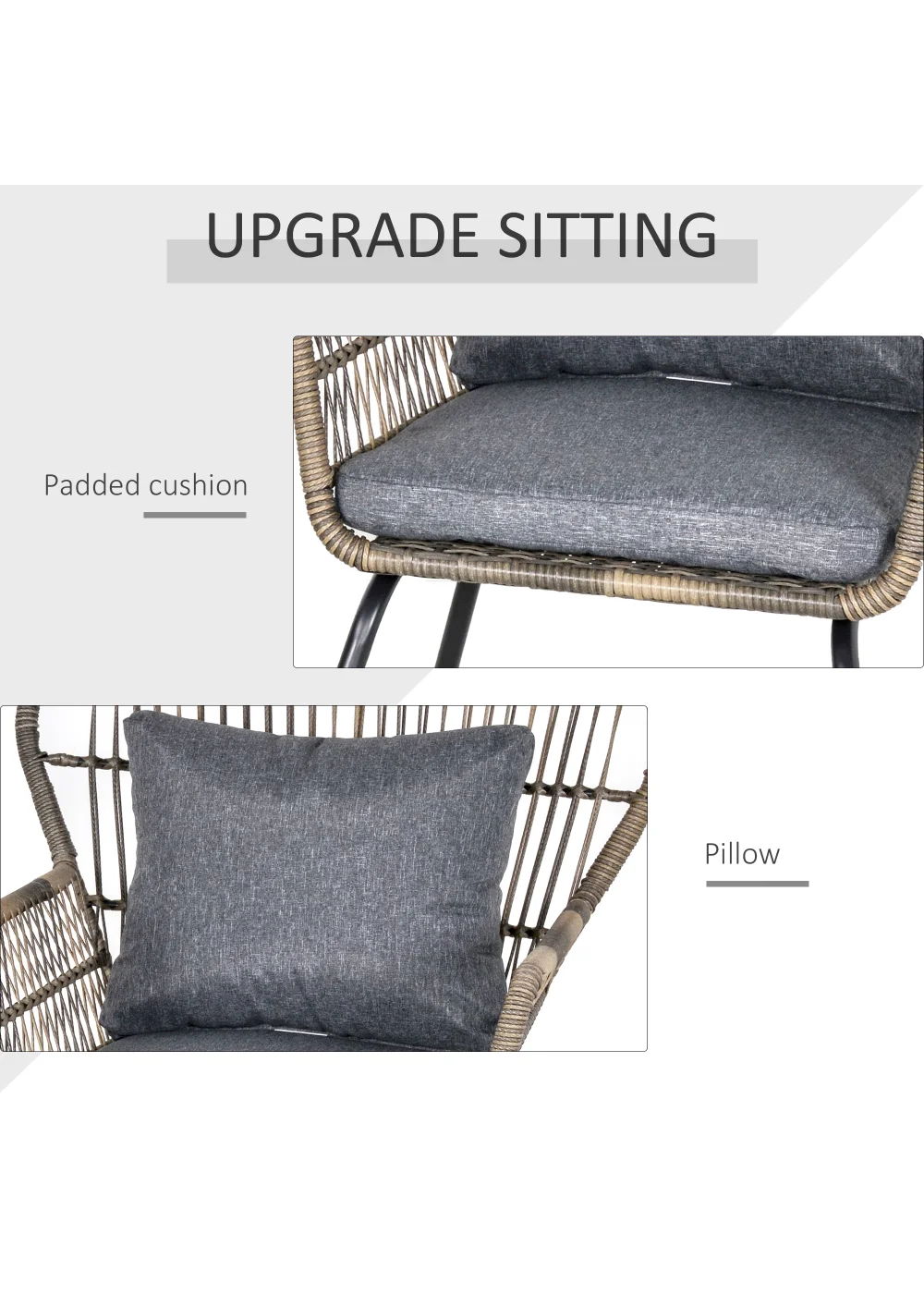Outsunny 3 Piece Rattan Garden Furniture Set with Cushions - No Size Image 4